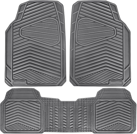 CAR PASS Rubber Car Mats,Car Floor Mats All Weather,Car Mat Full Set 3 Piece,Grey Waterproof Automotive Floor Mat Trim to Fit for Cars Sedan SUVs Small Trucks,Heavy Duty Anti-Slip Easy Clean, All Gray