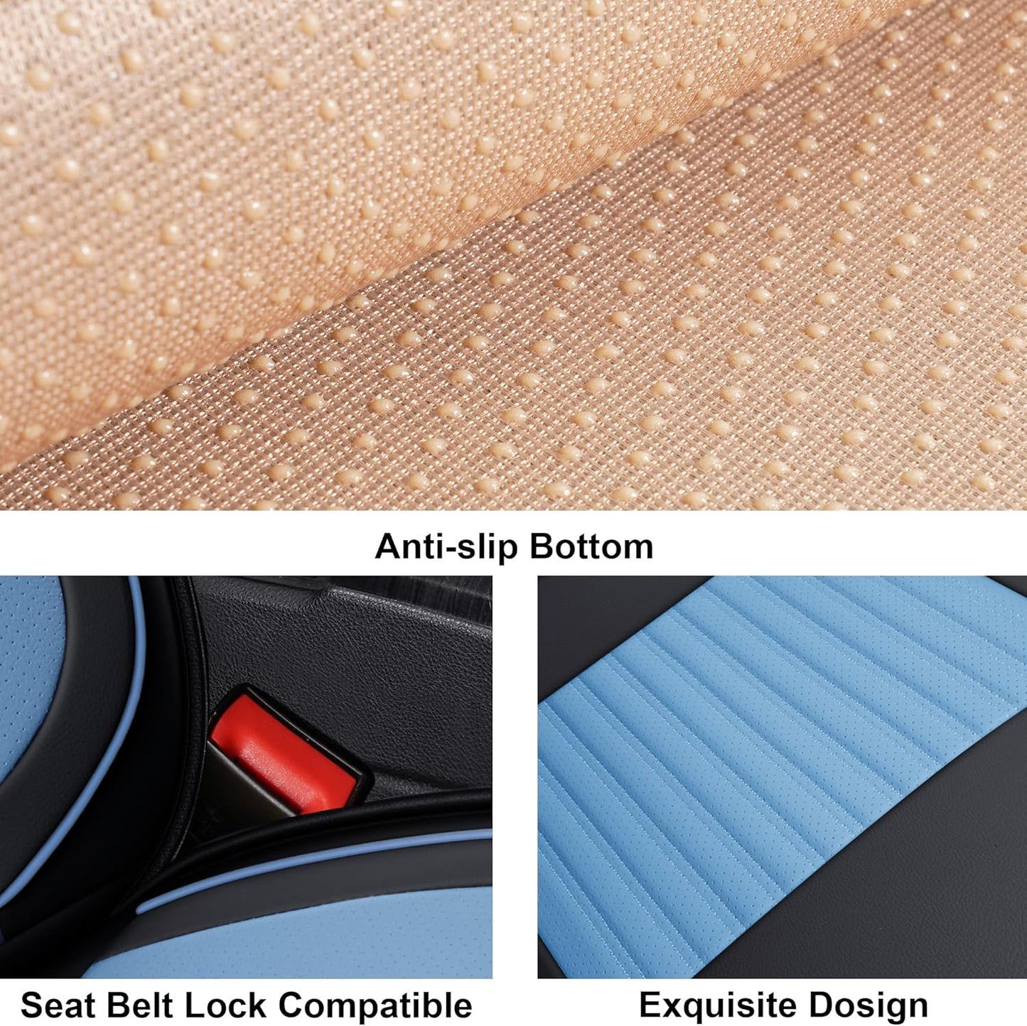 LINGVIDO Car Seat Covers, Breathable and Waterproof Faux Leather Automotive Seat Covers for Cars SUV Truck Sedan,Universal Anti-Slip Seat Cover with Backrest (Full Set, Light Blue & Black)