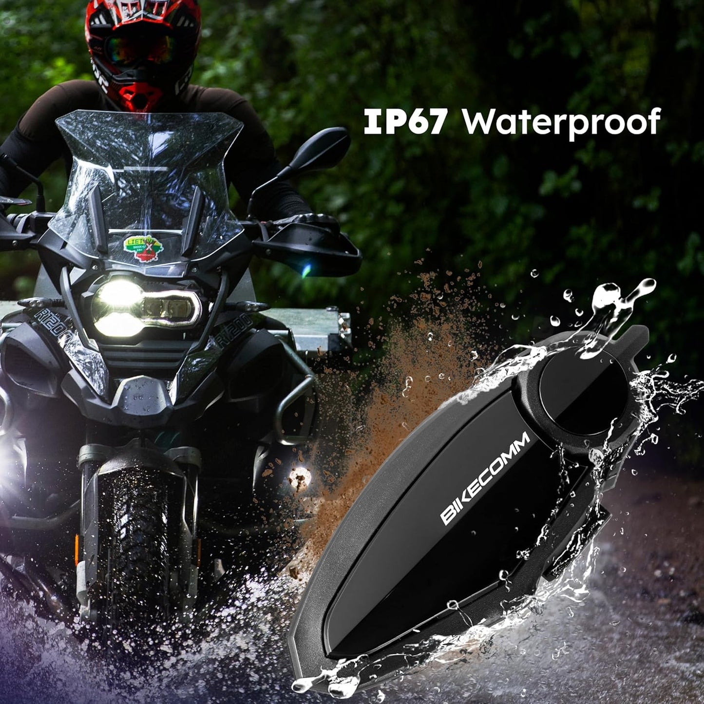 BK-S2 Motorcycle Bluetooth Intercom Headset - Helmet Communication System, Waterproof Speaker, Voice Comm Earbuds, Helmet Headphone, Noise Cancellation (Duo Black)