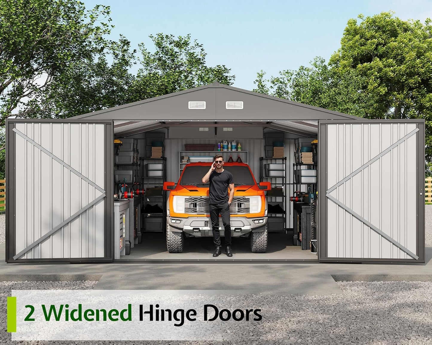 Jocisland 13.2x20.7x8.4 FT Heavy Duty Carport, Metal carport with 2 Lockable Doors & 4 Windows, Carport Canopy for for Car, Truck, Garbage Can, Tool, Lawnmower, Grey