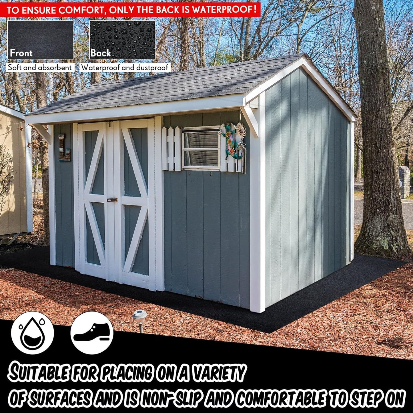 Haull Outdoor Storage Shed Floor Moat Waterproof Outdoor Carport Mat Thickened Soft Patio Furniture Pad Washable with Non Slip Backing, Storage Shed Not Included(6 x 3 ft)