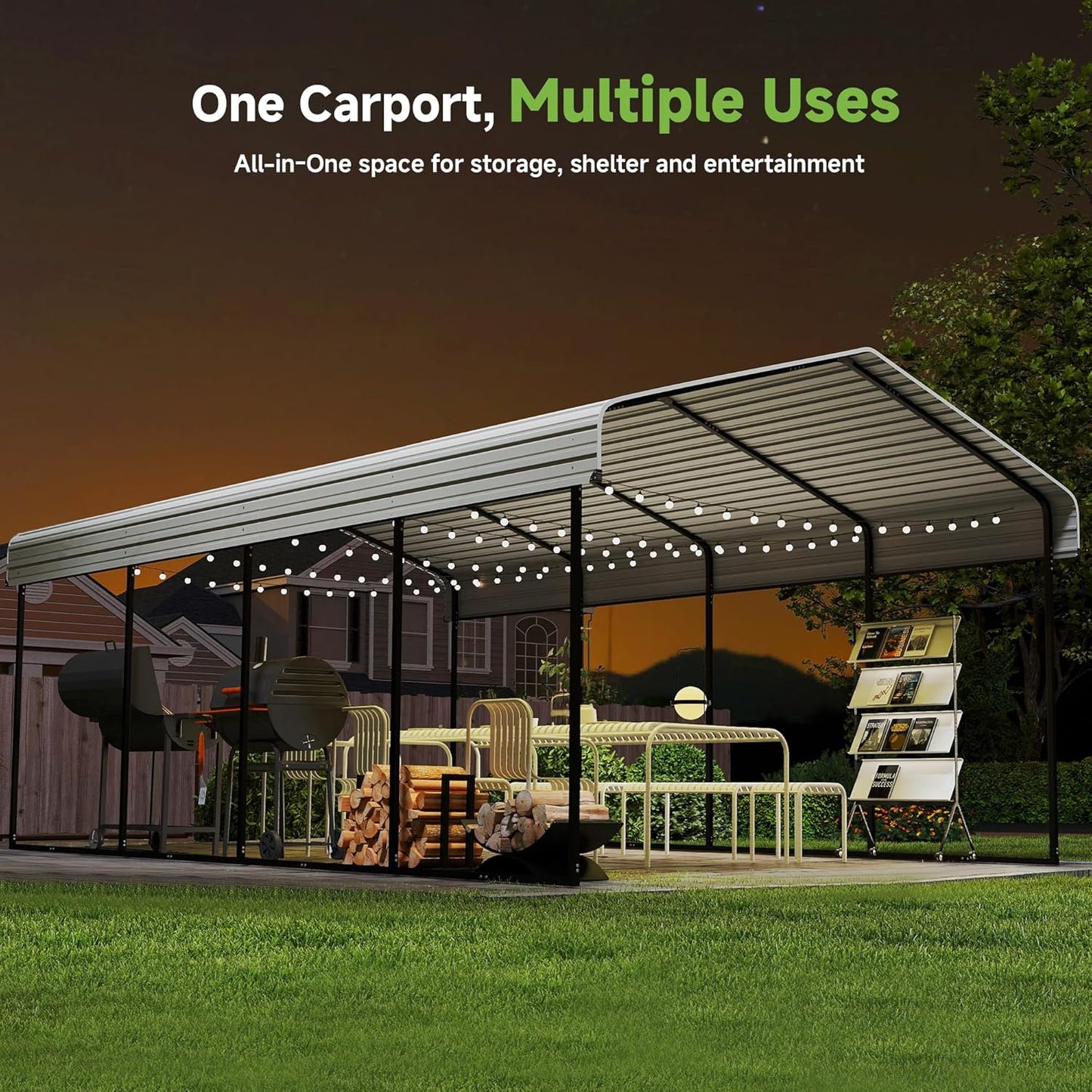 Real Relax 12x20ft Metal Carport, Heavy Duty Garage Outdoor Galvanized Car Shelter Canopy with Metal Frame for Car, Boats and Truck, Cream White