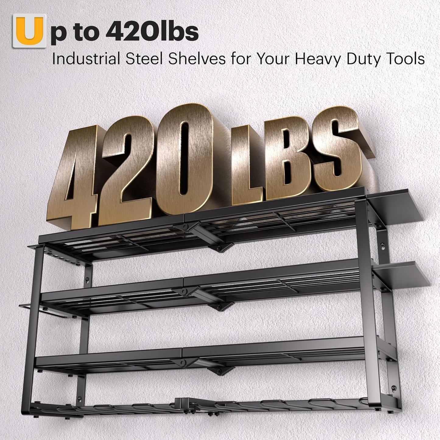 Power Tool Organizer Wall Mount with Charging Station, 4 Layer 8 Slots Cordless Drill Holder for Garage Storage, Utility Racks Max 420lbs Load With 6 Outlet Power Strip for Fathers Men Gift