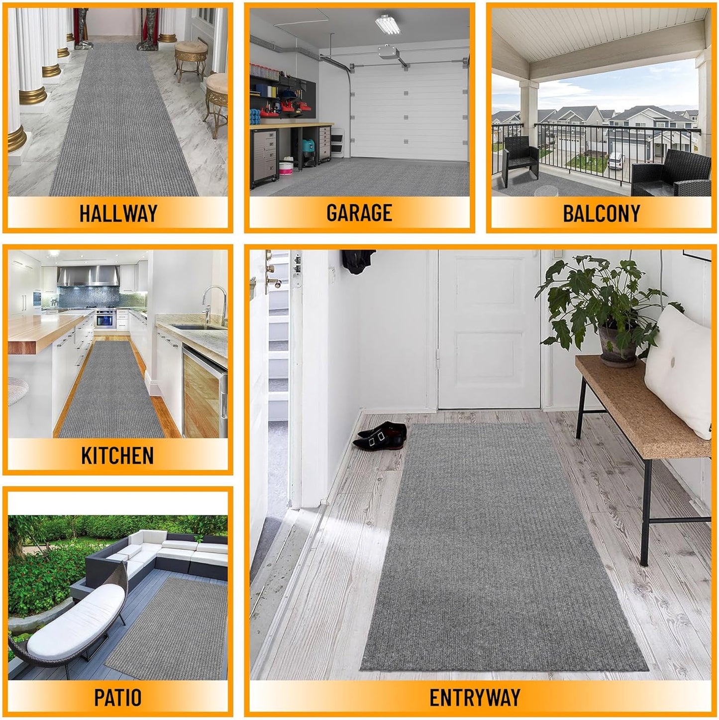 Ottomanson 6'6" x 12' Mud Mat Area Rug Scraper Carpet - Non-Slip, Dirt Trapping for Indoor & Outdoor Use - Ideal for Entryway, Garage, Kitchen, Patio & High-Traffic Areas, Gray