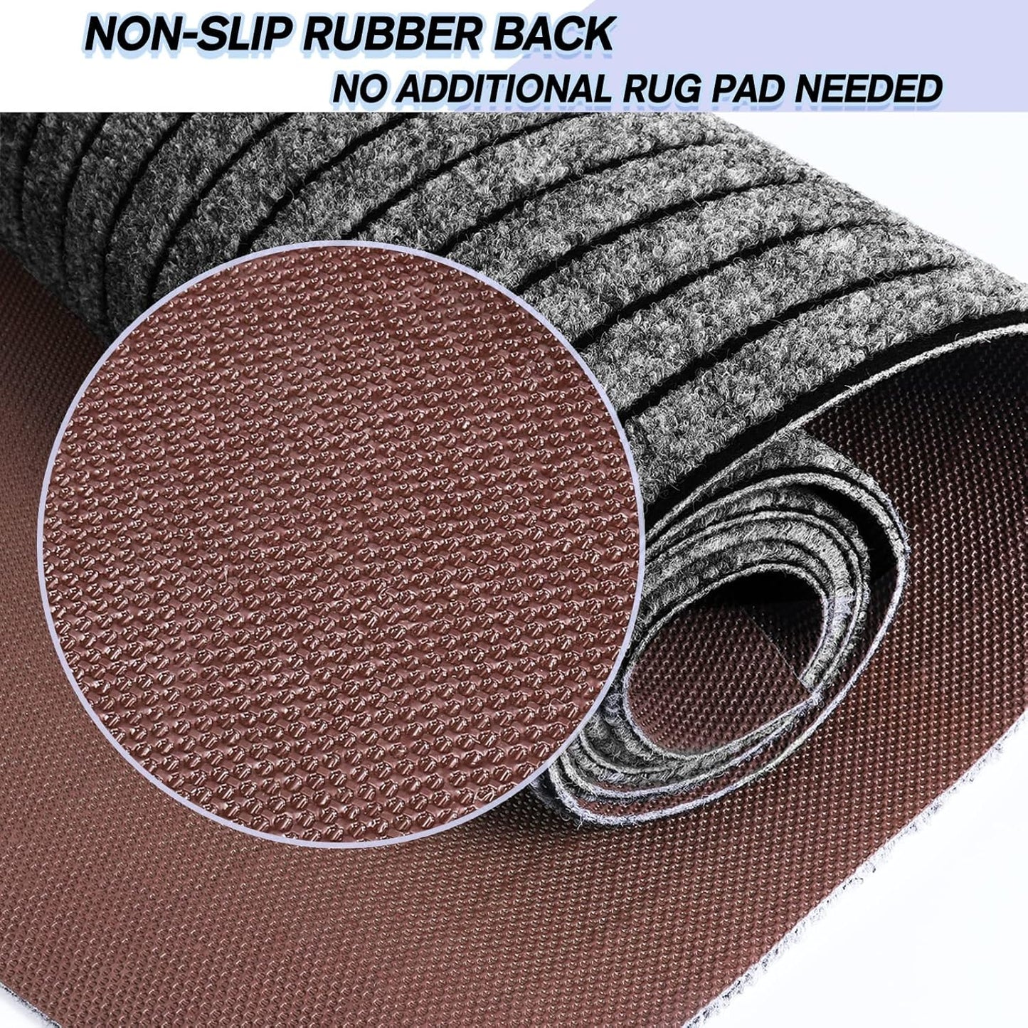 Custom Size Backed Non-Slip Area Rugs Runner, Easy Clean, Waterproof Runner Rugs for Hallway Entryway, Kitchen, Laundry, 4FT x 21FT, Gray Stripe