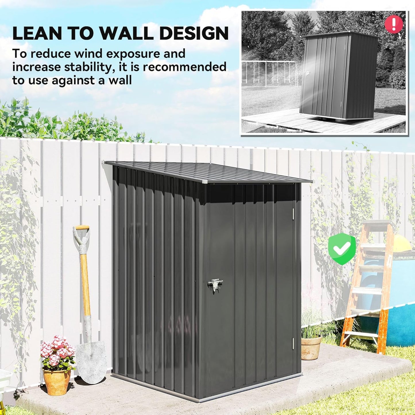 Outsunny 3.3' x 3.4' Outdoor Storage Shed, Metal Garden Tool House with Sloping Roof and Lockable Door for Backyard, Bike, Patio, Garage, Lawn, Gray