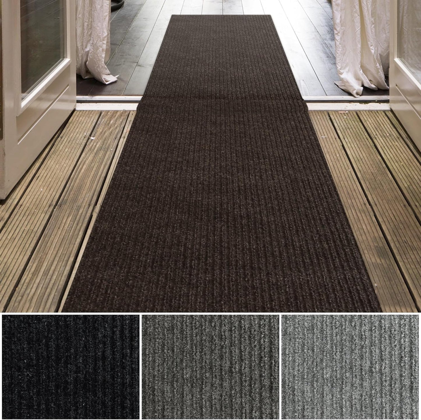 iCustomRug Spartan Weather Warrior Indoor/Outdoor Utility Ribbed Carpet Runner with Non-Slip Thermoplastic Rubber Backing, 3ft X 60ft in Brown