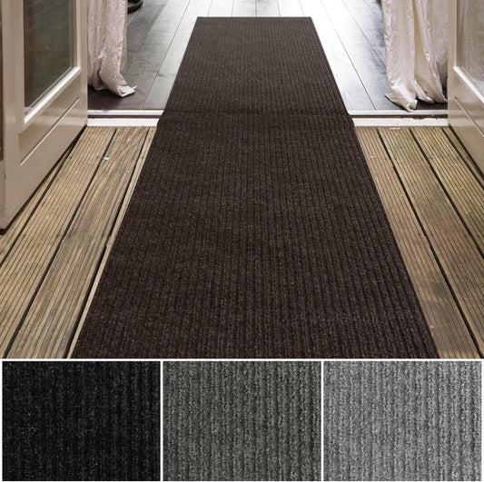 iCustomRug Spartan Weather Warrior Indoor/Outdoor Utility Ribbed Carpet Runner with Non-Slip Thermoplastic Rubber Backing, 6ft X 38ft in Brown