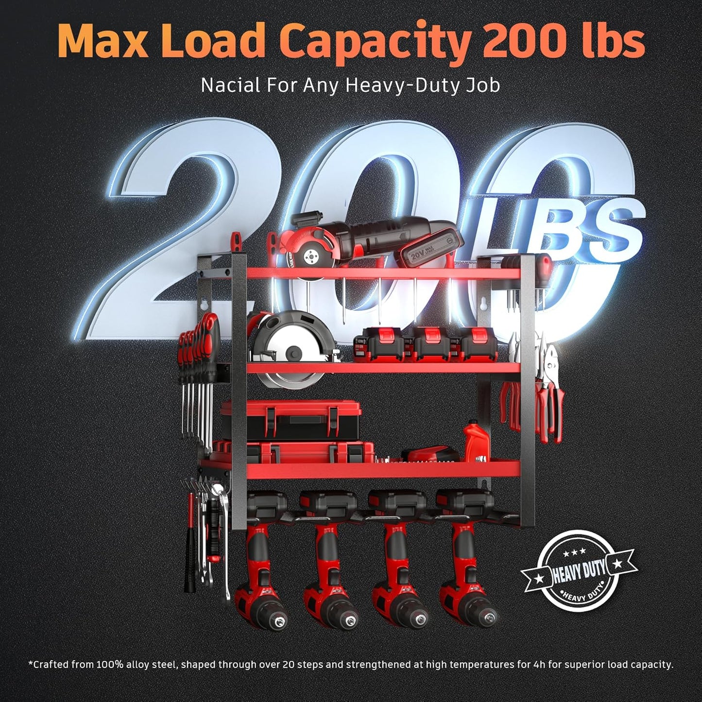 Power Tool Organizer Wall Mount, 4 Layer Drill Holder Wall Mount, Heavy Duty Tool Rack, Garage Tool Organizers and Utility Storage Rack for Drill Holder Charging Station, Perfect for Father's Day Gift