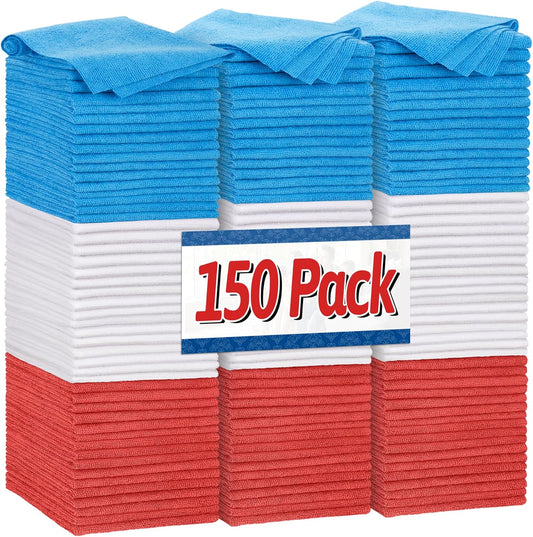 FIXSMITH Shop Towels, Pack of 150, Microfiber Cleaning Cloth Bulk, Microfiber Towels for Cars, Lint Free, Scratch-Free Cleaning Rags for Housekeeping, 11.5 x 11.5 inch