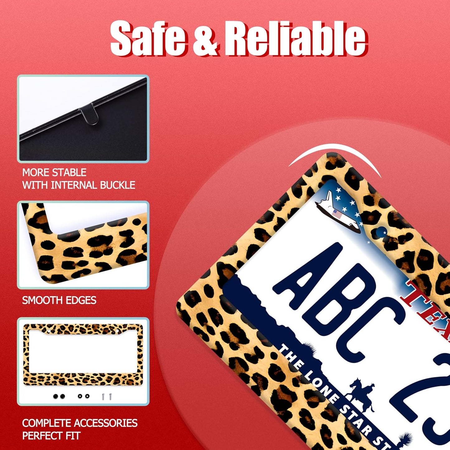 Cheetah Brown Leopard License Plate Frame Animals Print License Plate Frames Funny Auto Accessories Stainless Steel License Plate Holder 6x12 Inch