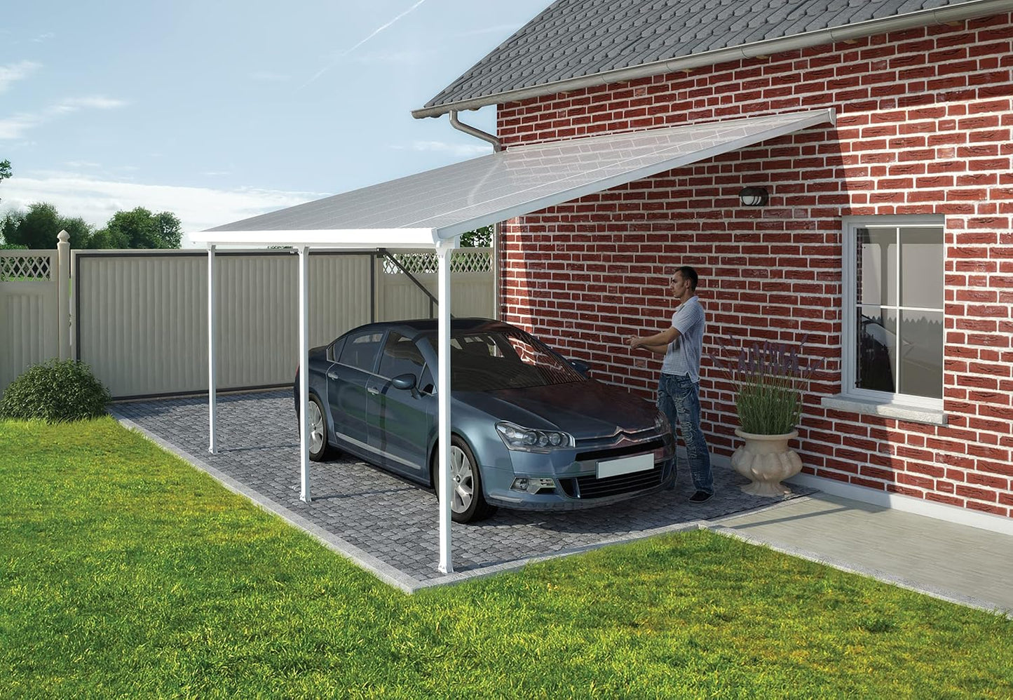 Palram - Canopia Feria 13 Ft. x 20 Ft. Carport Aluminum Metal Frame and Polycarbonate Panels Car Port for Outdoor Driveway to Protect Car, Truck, RV, Trailer, Boat, Equipment Storage(White)