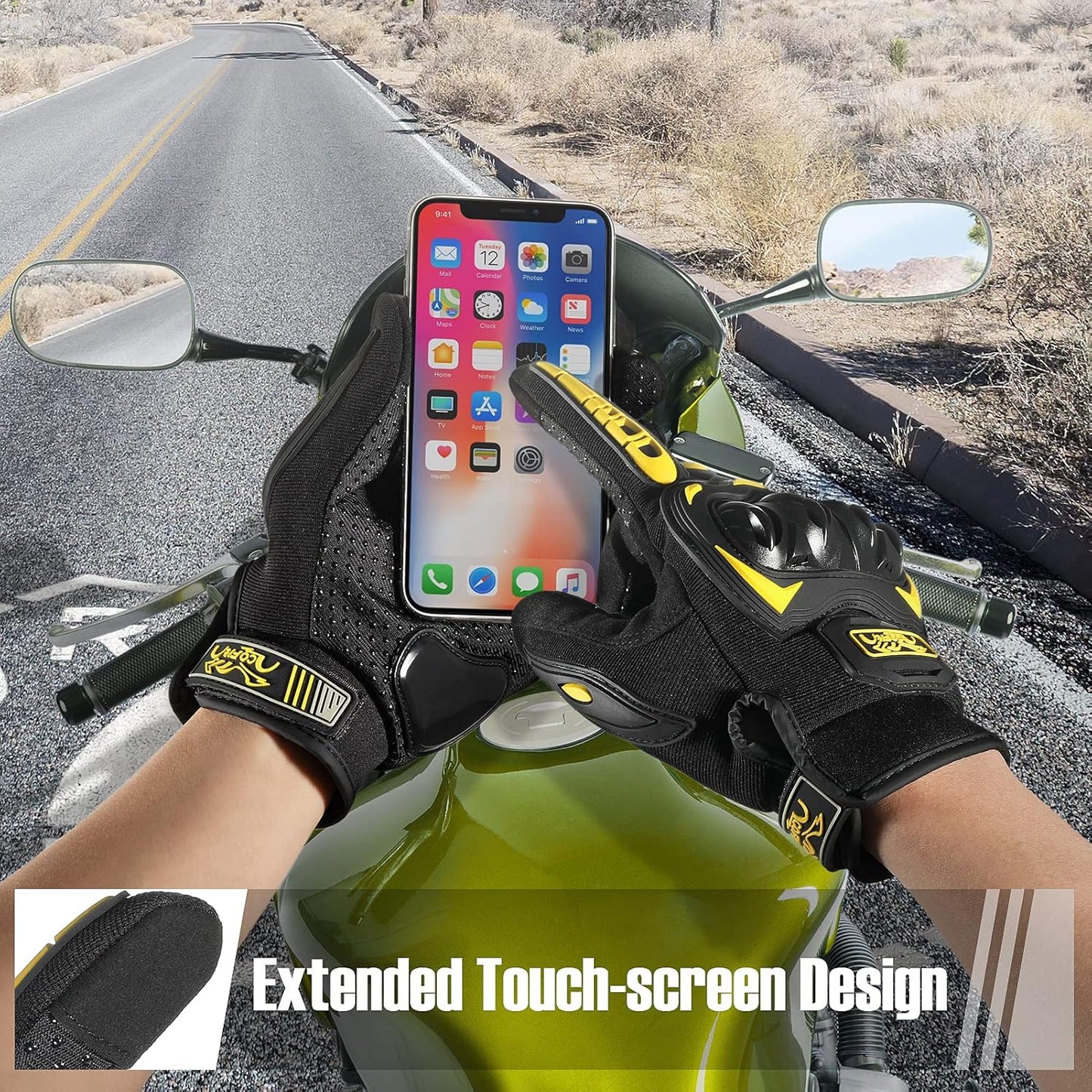 COFIT Motorcycle Gloves Breathable, Touchscreen Motorbike Gloves Anti-Slip with Good Grip Hard Knuckles Protection for Men Women Motocross, BMX ATV MTB Cycling, Road Racing - Yellow XL