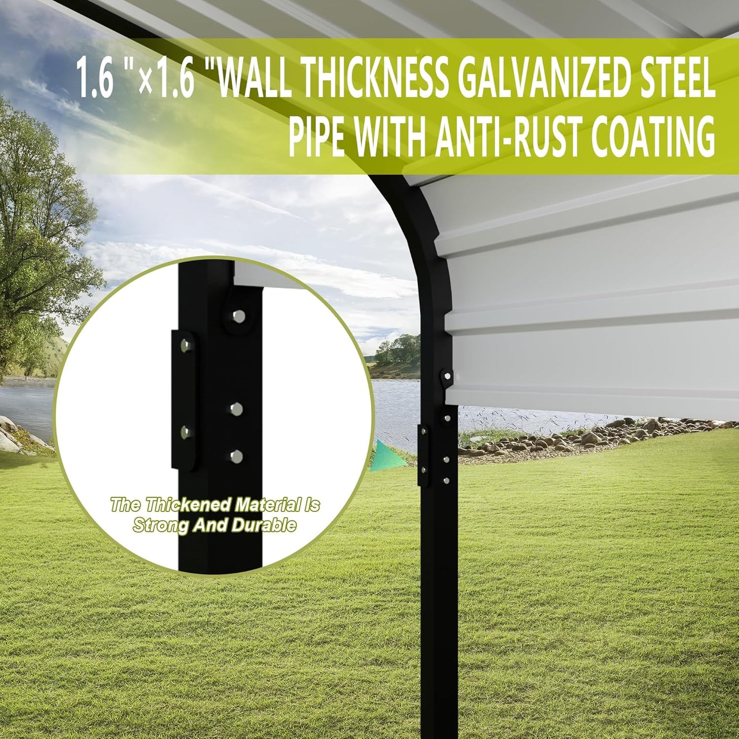 12x20x8.7 FT Carport with Galvanized Steel Roof, Heavy Duty Metal Carport Canopy, Car Shelter Garage for Pickup, Boat, Car and Tractors, Grey