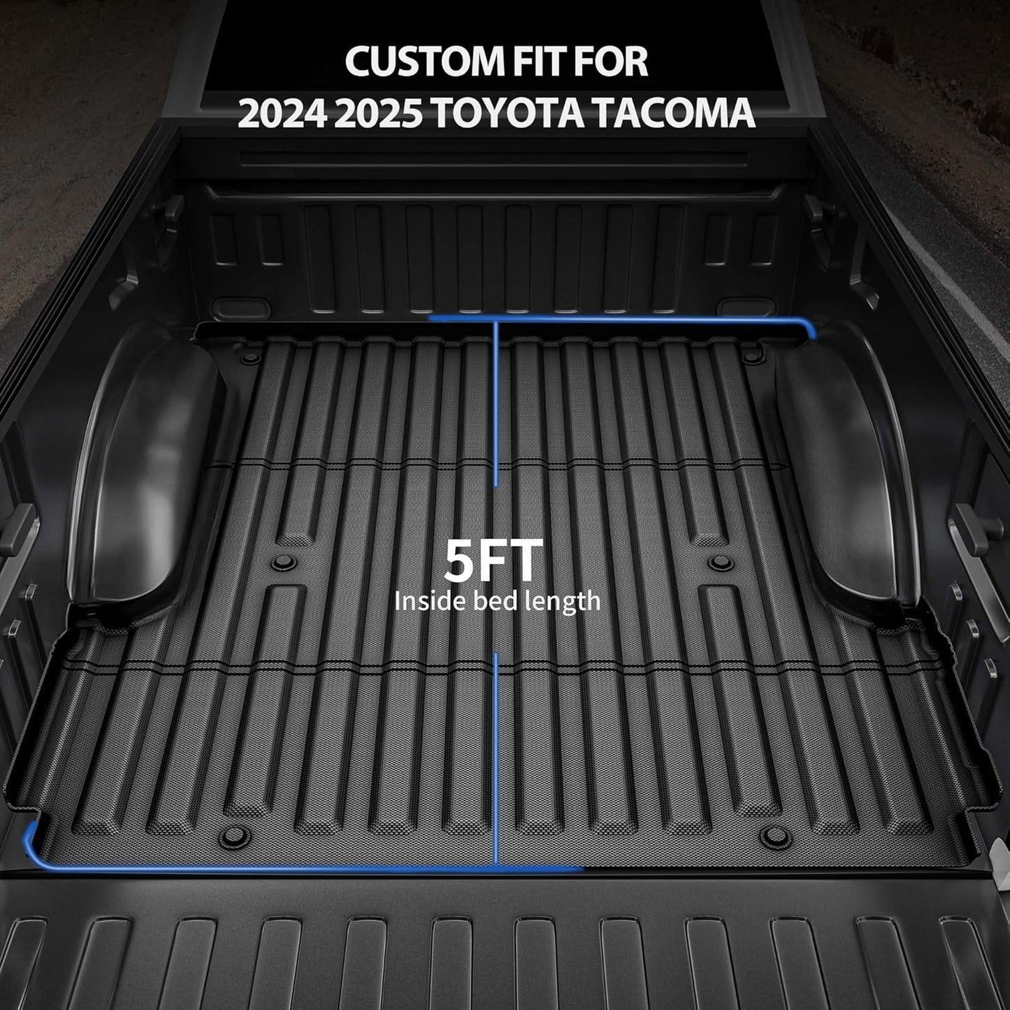 OEDRO Truck Bed Mat Fit for 2024 2025 Toyota Tacoma 5FT, TPE All Weather 2024 Tacoma 5FT Heavy Duty Pickup Bed Liner Accessories, Black