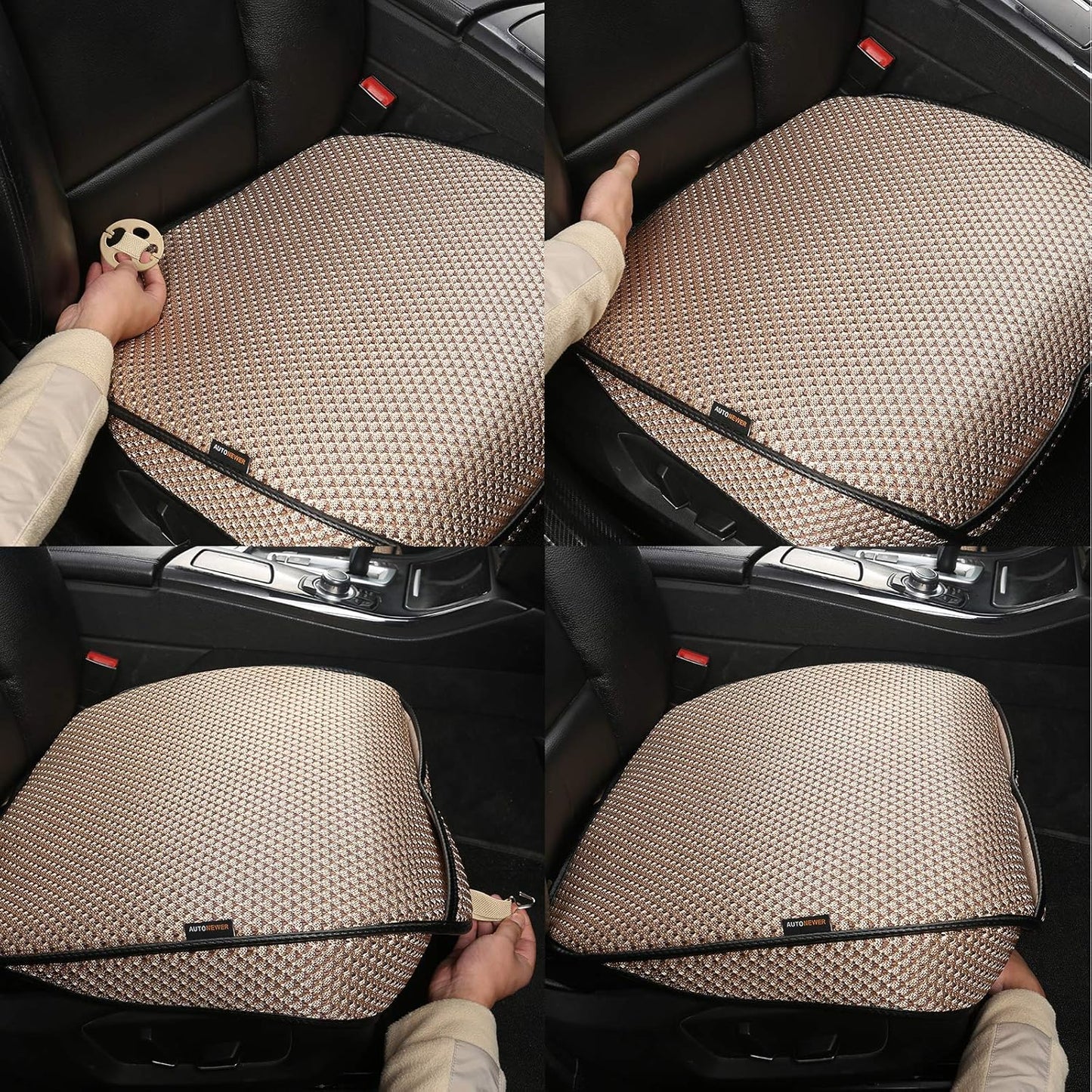Auto Newer Breathable Universal Four Seasons Car Seat Covers, Luxury Car Seat Cushion，Protectors for Front Seat Bottoms,Compatible with 95% Vehicles， Fit for Cars Truck SUV (Gold Beige,2PCS)