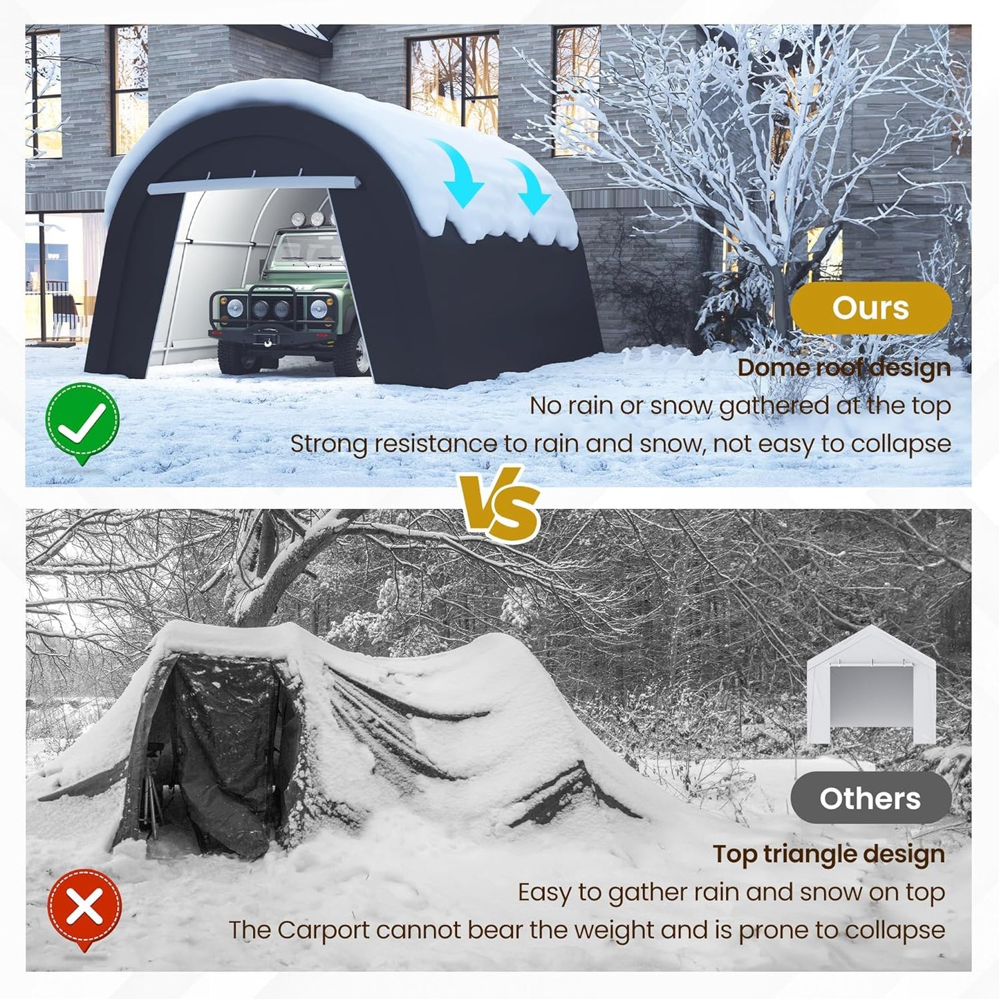 Kiss the Water Carport, Round Portable Garage, Steel Heavy Duty Carport with Ground Stakes, Tensioner and 2 Roll Up Windows PE Fabric Car Port, Tent for Storage, Storage Shed, Garage, SUV (13x20 Ft)