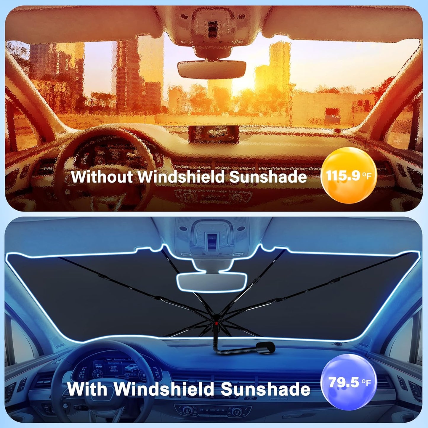 EcoNour Car Windshield Sunshade Umbrella | Foldable Windshield Sun Shade Cover | Front Car Window Shade for Maximum UV Rays & Heat Protection | 240T Polyester Umbrella Sunshade