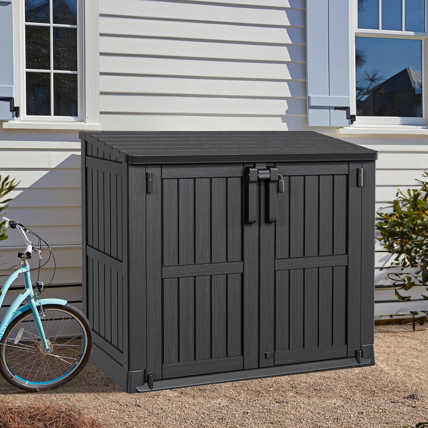 YITAHOME Light Gray Resin Tool Shed, 36 Cu Ft Waterproof Outdoor Horizontal Storage, Weather-Resistant Utility Shed with Air Vent for Trash and Lockable Doors, Garden Tools