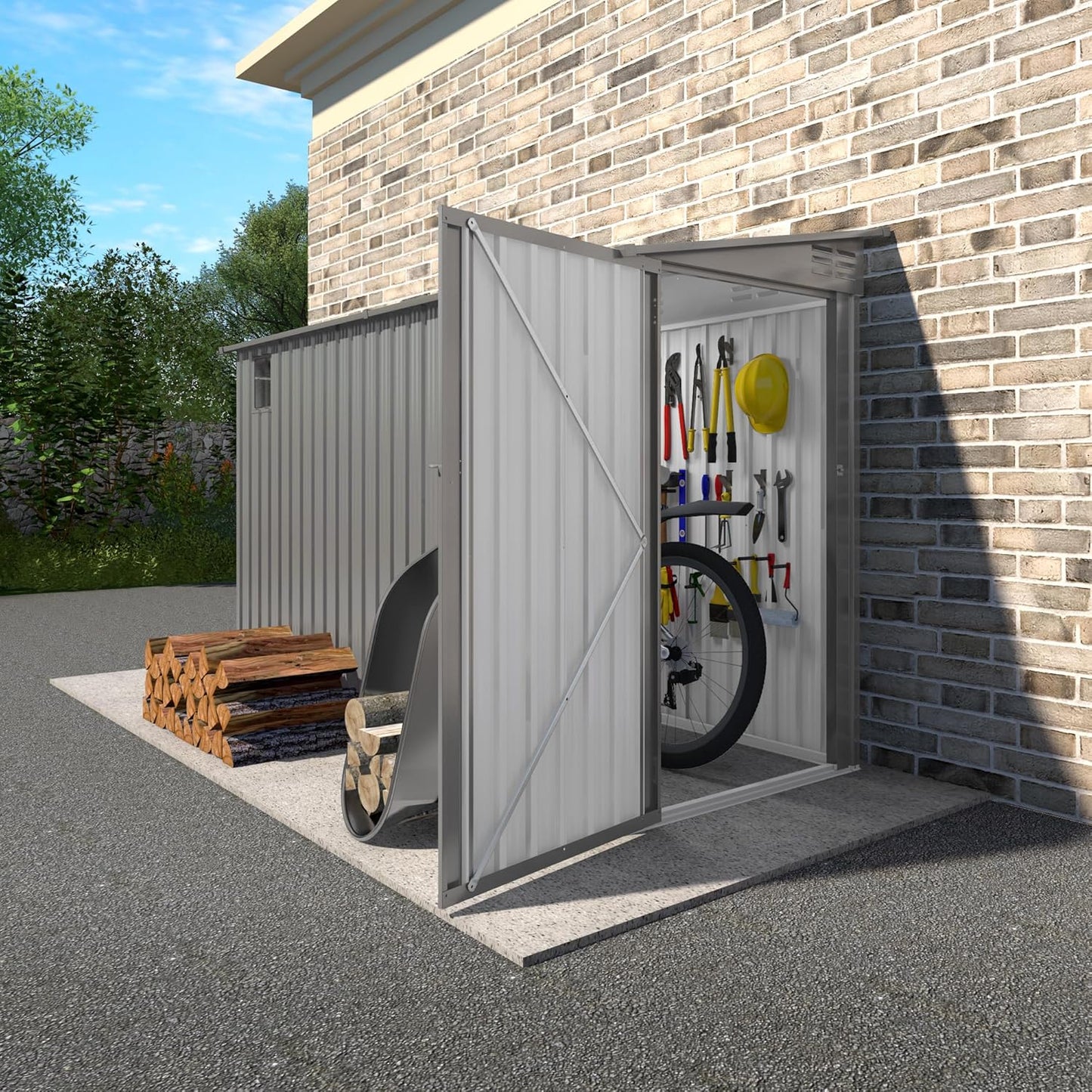 4 * 9.2 FT Outdoor Storage Shed, Galvanized Steel Garden Shed with Lockable Door & Window, Waterproof Metal Tool Storage for Garden, Backyard, Patio, Lawn(Gray)