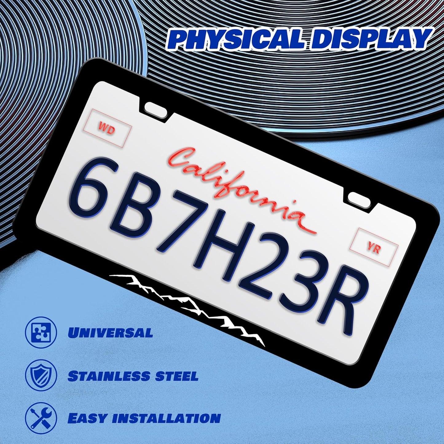 Black White Mountains License Plate Frame Mountain License Plate Frames Personalise Stainless Steel Funny Design Compatible with Standard License Plate Holder for USA Canada 6 X 12 Inch with Screws