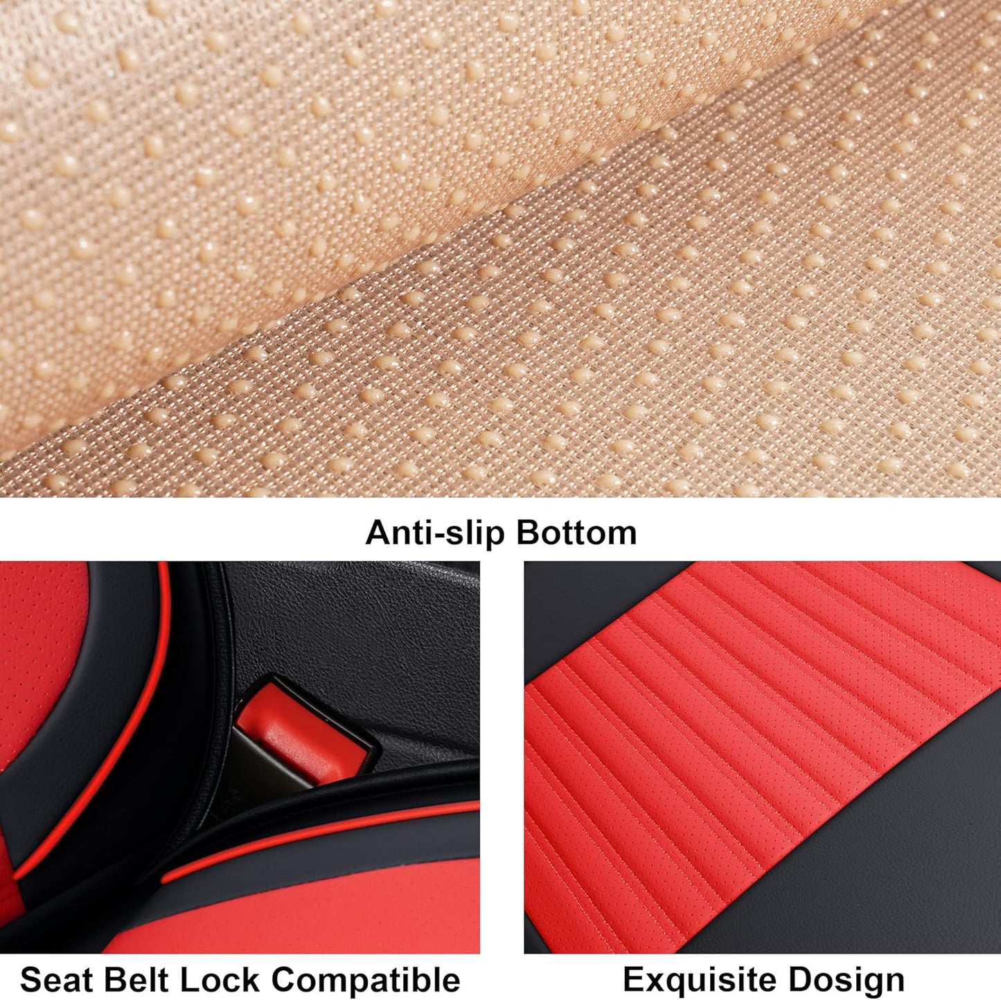 LINGVIDO Car Seat Covers, Breathable and Waterproof Faux Leather Automotive Seat Covers for Cars SUV Truck Sedan,Universal Anti-Slip Seat Cover with Backrest (Full Seat, Red+Black)