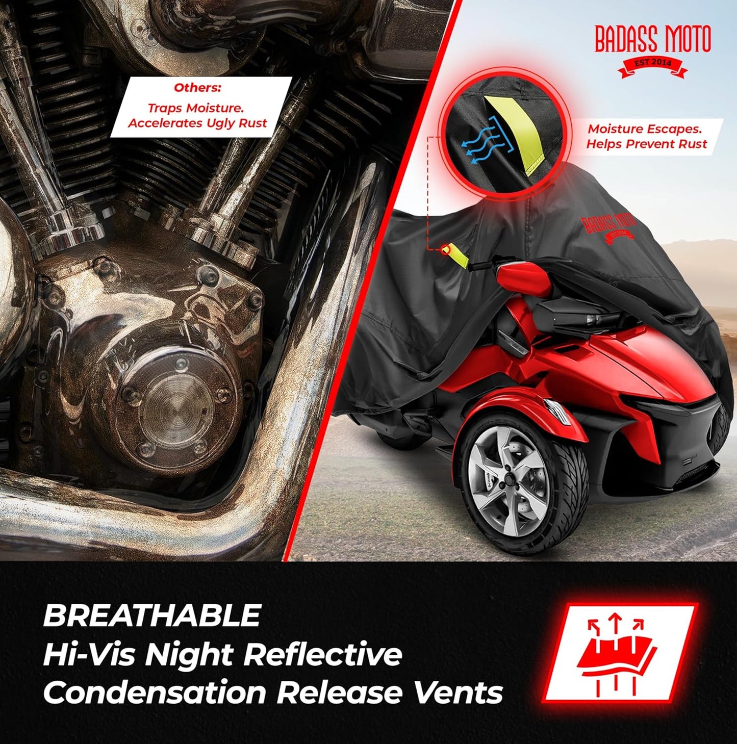 Badass Moto Ultimate Can Am Spyder Cover RT Limited, 2020-2025 Sea to Sky. Fits Can-Am Spyder RT Accessories Durable All Season Weather Waterproof Outdoor Storage Rain Sun Motorcycle Cover Canam