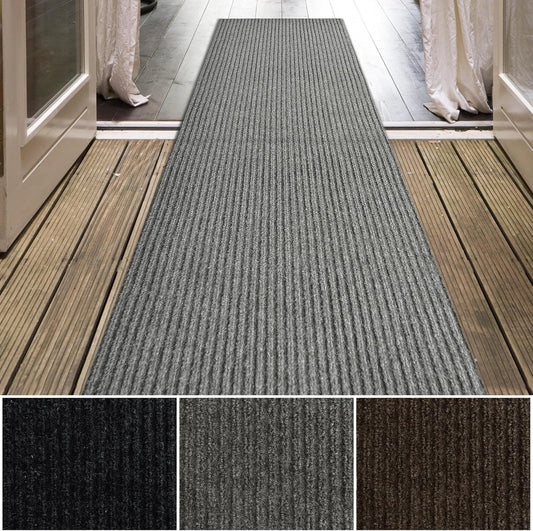 iCustomRug Spartan Weather Warrior Indoor/Outdoor Utility Ribbed Carpet Runner with Non-Slip Thermoplastic Rubber Backing, 3ft X 9ft in Grey