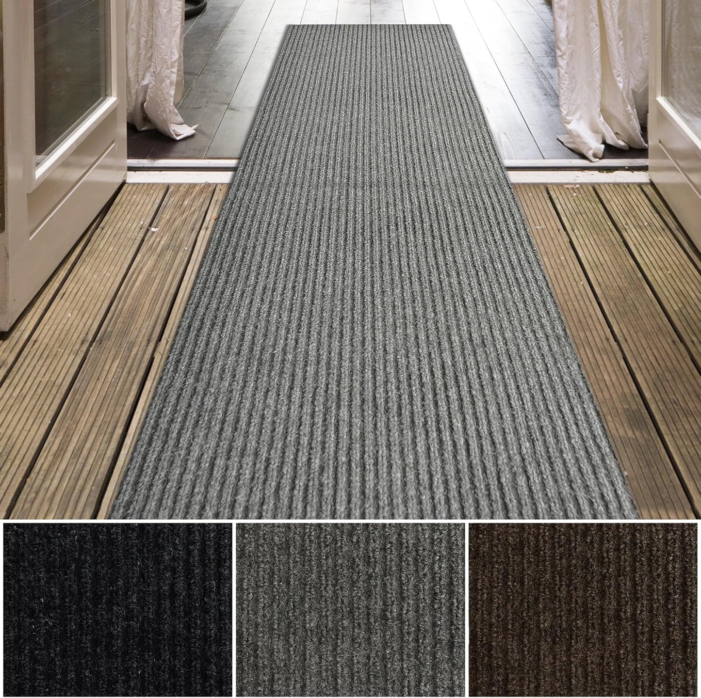 iCustomRug Spartan Weather Warrior Indoor/Outdoor Utility Ribbed Carpet Runner with Non-Slip Thermoplastic Rubber Backing, 3ft X 70ft in Grey