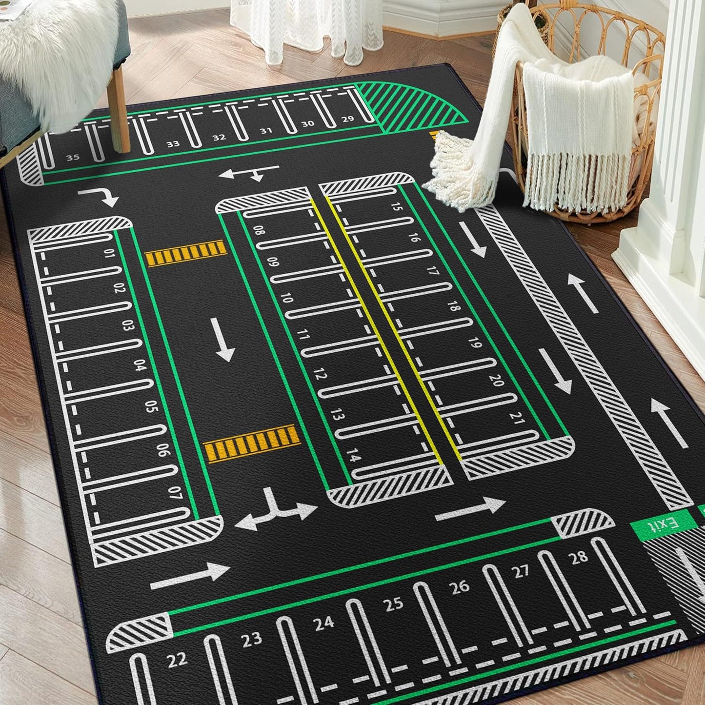 Play Rug for Playroom 59"x39" Traffic System Playmat Car Rugs for Toy Boys Carpet City Pretend Play Non-Slip Washable