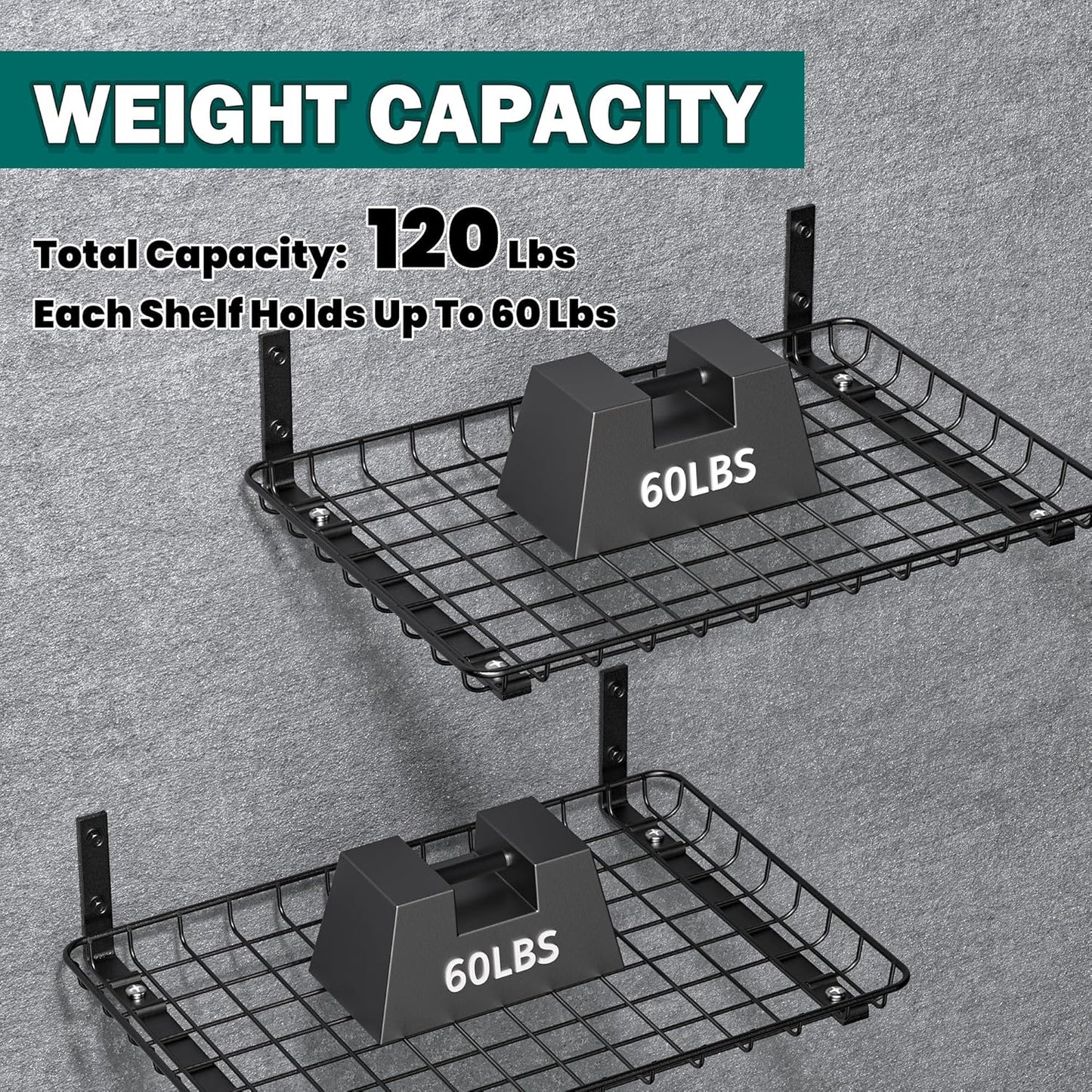 EVERHANGER Garage Wall Shelves 12x18 Inch, Wall Mounted Storage Shelf, Metal Shelf Rack, Heavy-Duty Shelf Organizer 2 Pack, Black