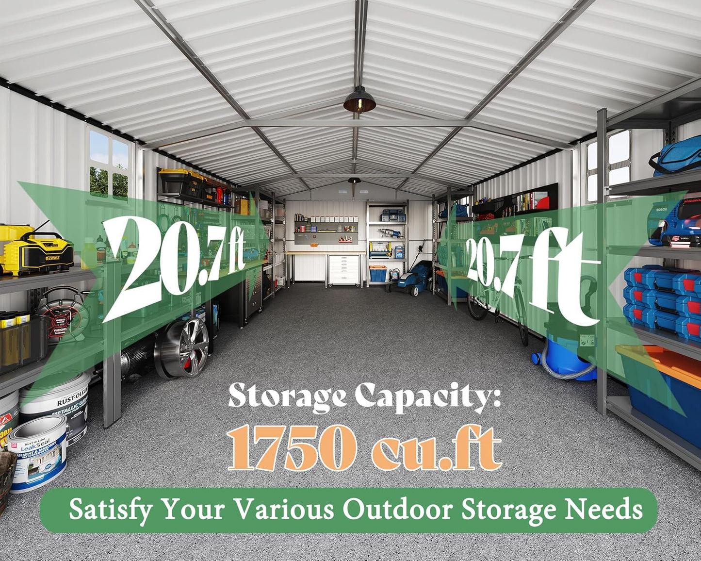 AMERLIFE 13.2x21x8.4 FT Outdoor Metal Garage Shed, Extra Large Storage Shed with Double Hinged Doors, 4 Windows, Carport for Car, Truck, Bicycle and Lawn Equipment, Dark Grey