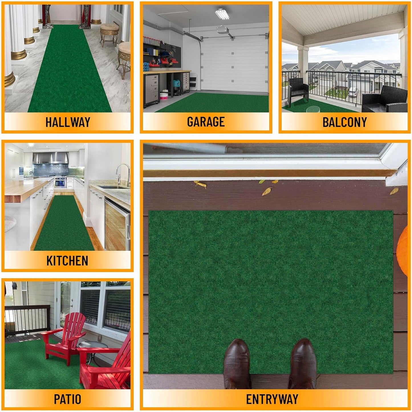 Ottomanson 2'7" x 13' Hallway Runner with Scraper Pile - Extra Durable Non-Slip Rug Mat for Indoor & Outdoor Use - Ideal for Kitchen, Entryway & Garage - High-Traffic Carpet, Green