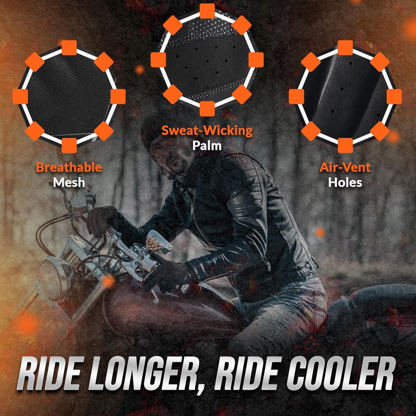 Breathable Motorcycle Gloves for Men with Kevlar & TPR Palm Protection Hard Knuckles Touchscreen