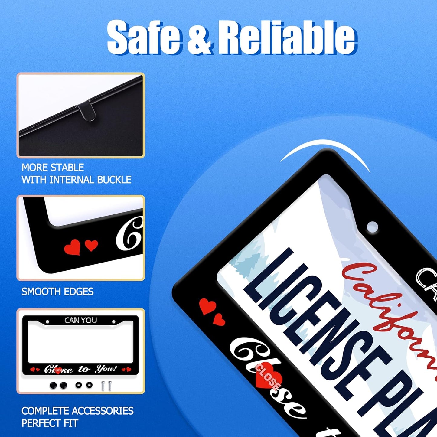 Funny License Plate Frame Can You Close to You License Plate Stainless Steel Black License Plate Holder for Men Women Personalized Car Accessory Decoration 12.3" x 6.3"