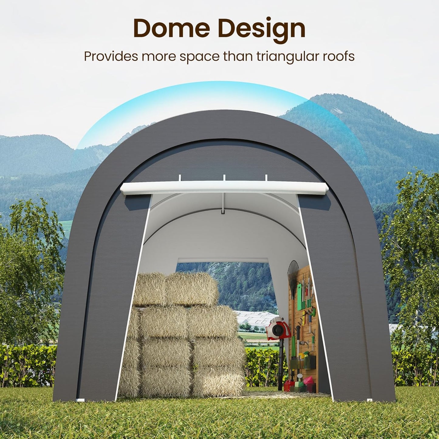 Kiss the Water Carport, Round Portable Garage, Steel Heavy Duty Carport with Ground Stakes, Tensioner and 2 Roll Up Windows PE Fabric Car Port, Garage, Storage Shed, Tent for Storage, SUV (10x20 Ft)