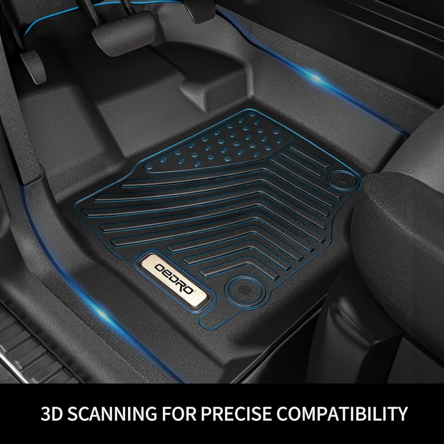 OEDRO Floor Mats 2 Row Liner Set Compatible with 2022-2025 Nissan Frontier Crew Cab w/ 2nd Row Under-Seat Storage, Black TPE All-Weather Guard - Custom Fit