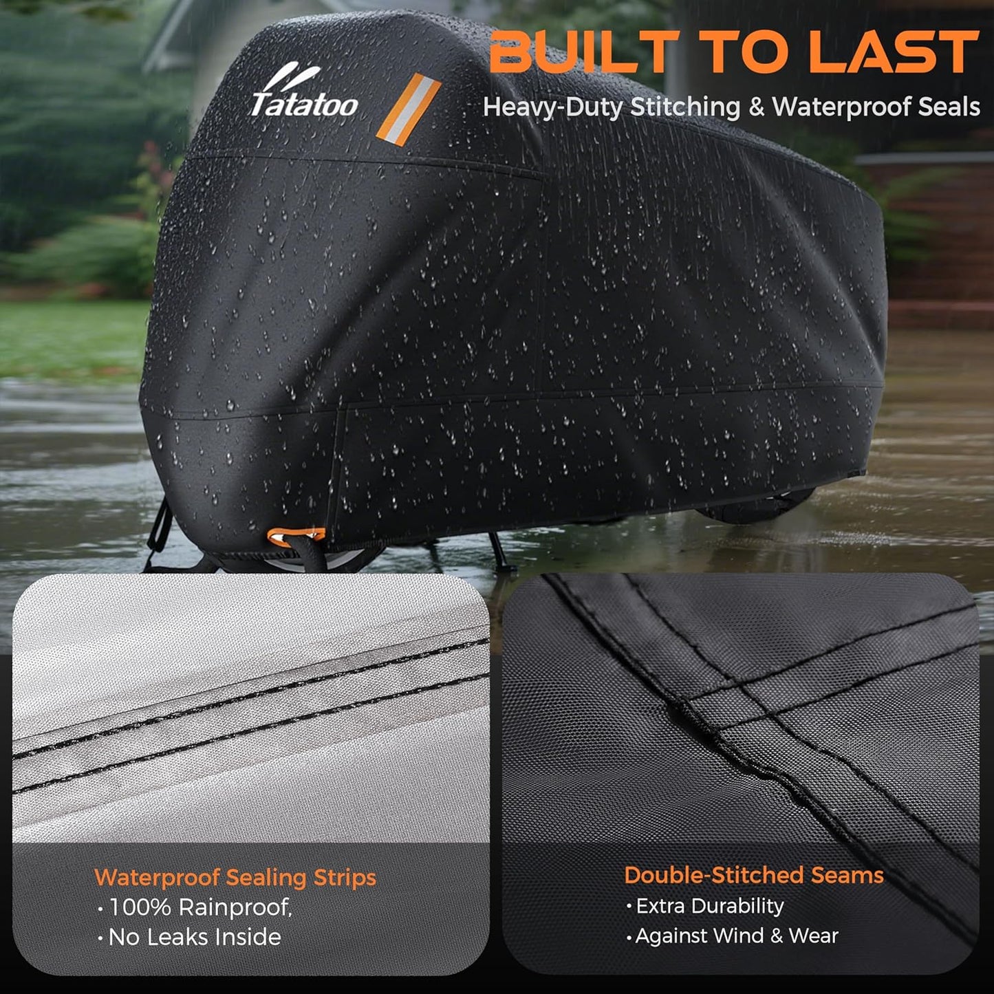 Motorcycle Cover Waterproof Outdoor, 300D Heavy Duty, UV & Rain Resistant, 3 Wind-Resistant Buckles, Dual Lock Holes, Includes Storage Bag, Fits Most Motorcycles up to 96.5",Silver