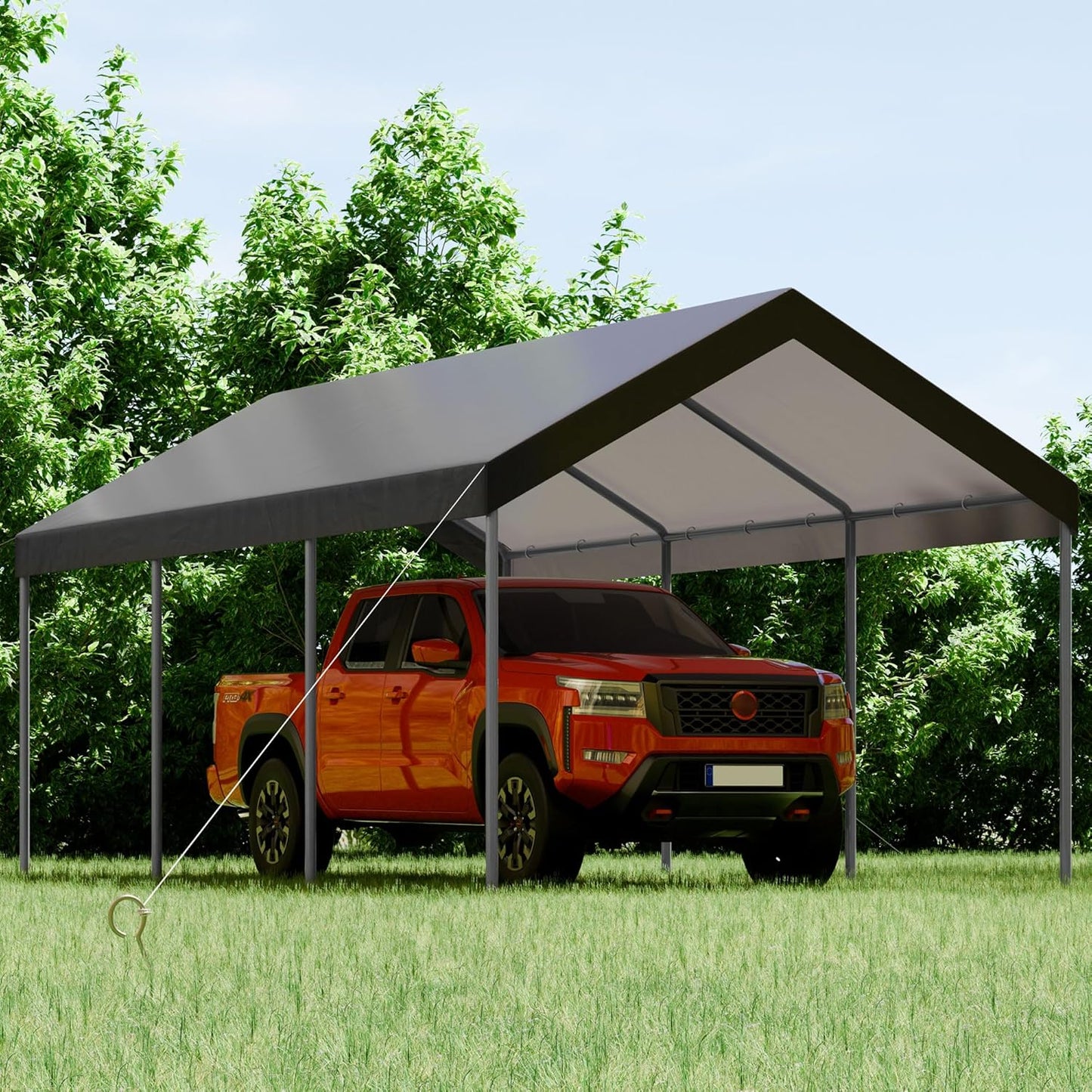 Shintenchi 10x20ft Heavy Duty Carport with UV Resistant Canopy, Powder-Coated Steel Frame, Easy to Assemble Portable Garage, Stable Carport for Car, Bike, Camp, Outdoor Storage (Grey)