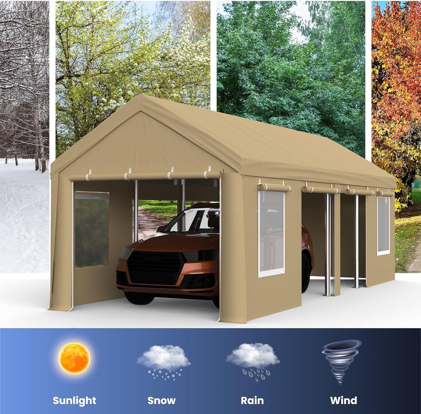 13x25ft Carport, Heavy Duty Carport with Reinforced Steel Poles, Upgraded Portable Garage with Doors & Window, UV Resistant All-Season Waterproof Tarp, for Car, Truck, Boat (Yellow)