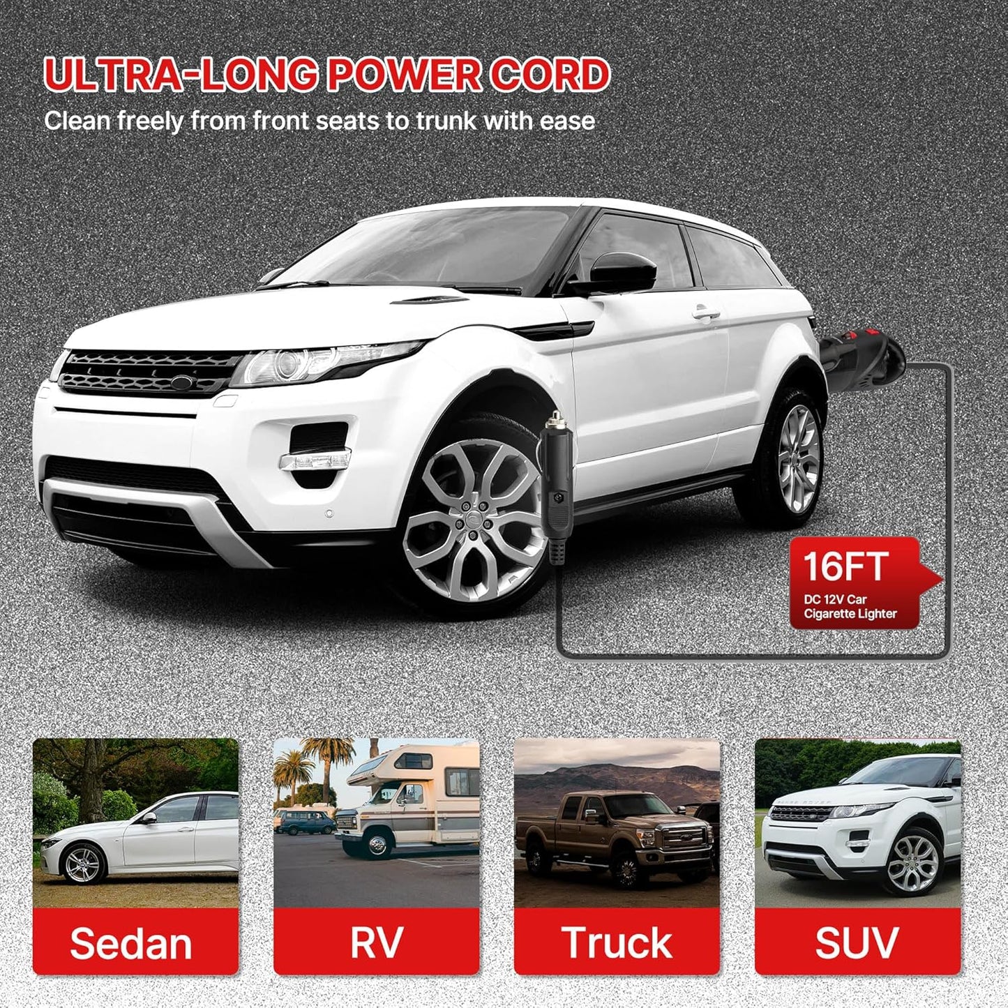 Shop-Vac 12V Car Vacuum - Portable Vacuum Cleaner with 7000Pa Powerful Suction, 16Ft Corded Handheld Car Vac & Storage Bag, Cigarette Lighter Plug, for Deep Interior Detail Cleaning