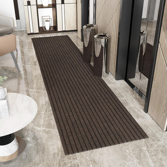 Ottomanson 2'7" x 45' Hallway Runner with Scraper Pile - Extra Durable Non-Slip Rug Mat for Indoor & Outdoor Use - Ideal for Kitchen, Entryway & Garage - High-Traffic Carpet, Brown