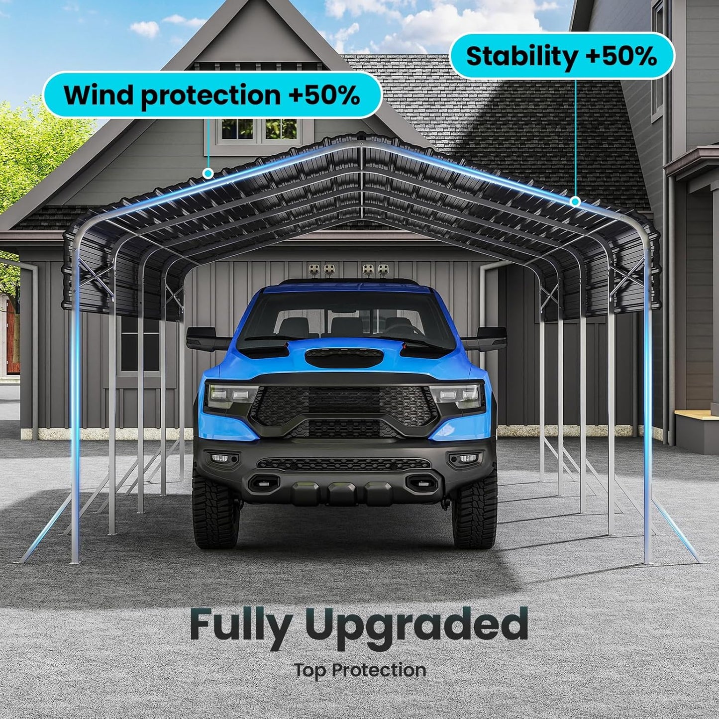 Heavy Duty Metal Carport – Sturdy Structure, All-Weather Protection, Easy Assembly for Cars, Trucks, Boats, Tractors, and Outdoor Storage (Gray, 12X20 FT)