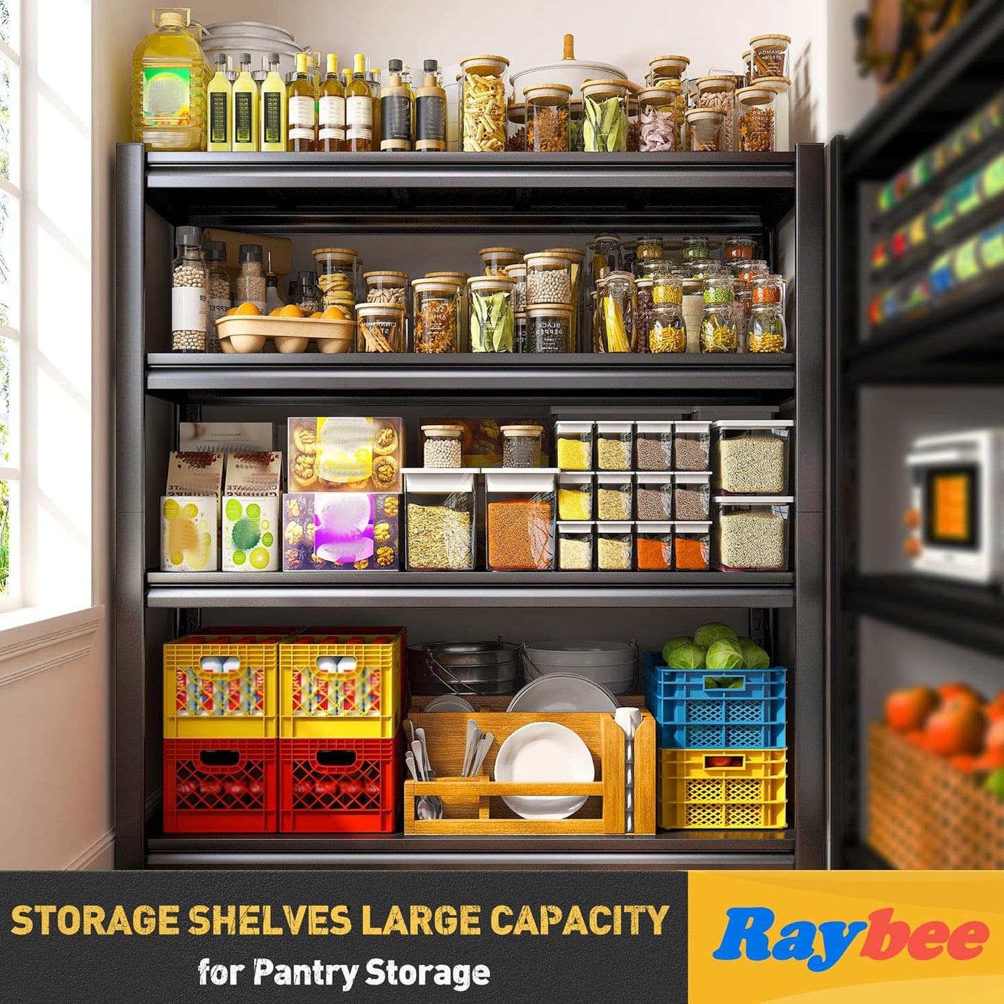 Raybee 40" W Garage Shelving Heavy Duty Storage Shelves 56.9" H Metal Shelving Heavy Duty Load 1600LBS Adjustable Metal Shelves for Storage for Pantry Kitchen 40" W x 19.1" D x 56.9" H 3 Pack
