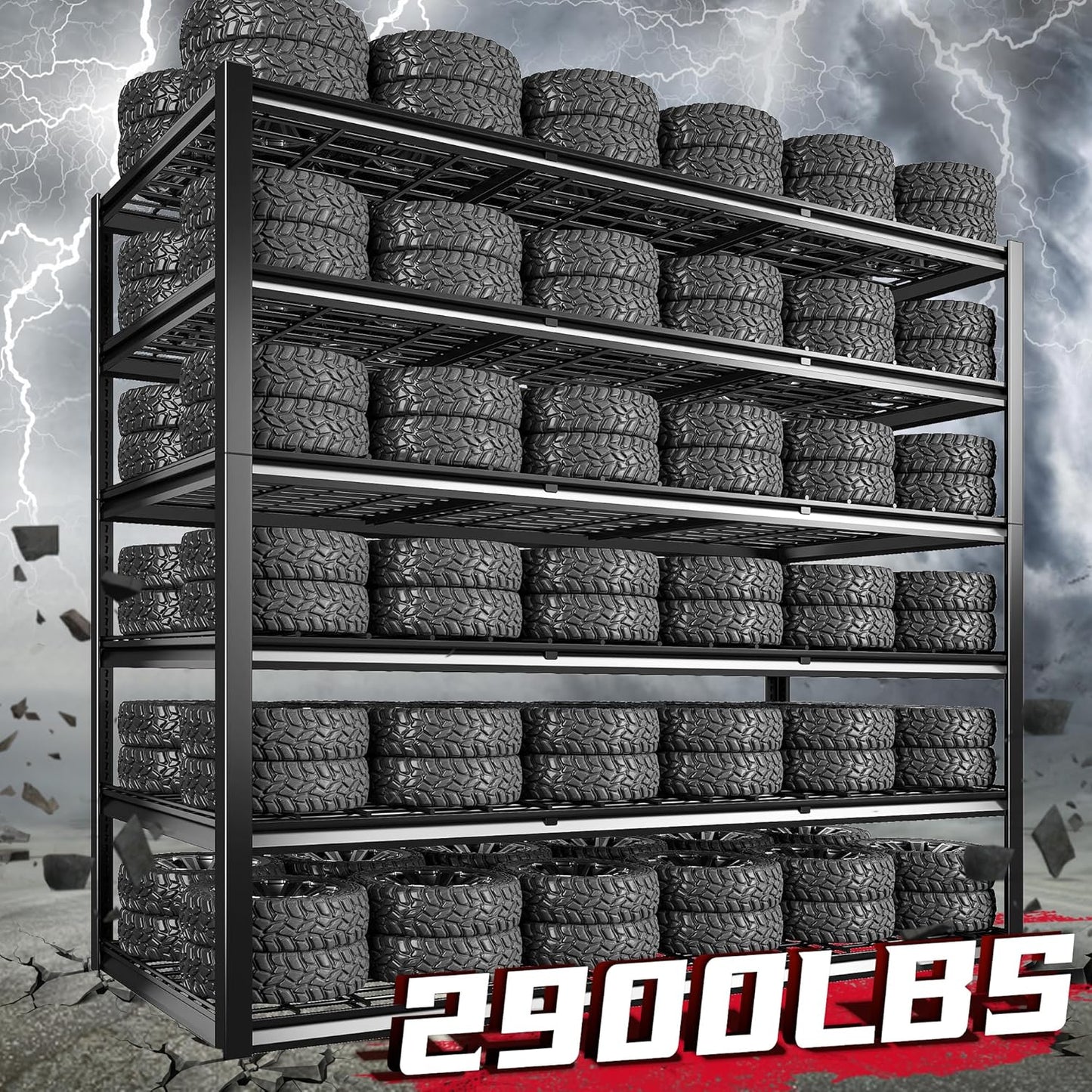 REIBII 60" W Garage Shelving, 2900LBS Storage Shelves, 6 Tier Heavy Duty Shelving, Adjustable Metal Shelving Units and Storage Rack for Warehouse, Pantry, Basement, 60" W x 84" Hx 24" D, 2 Pack