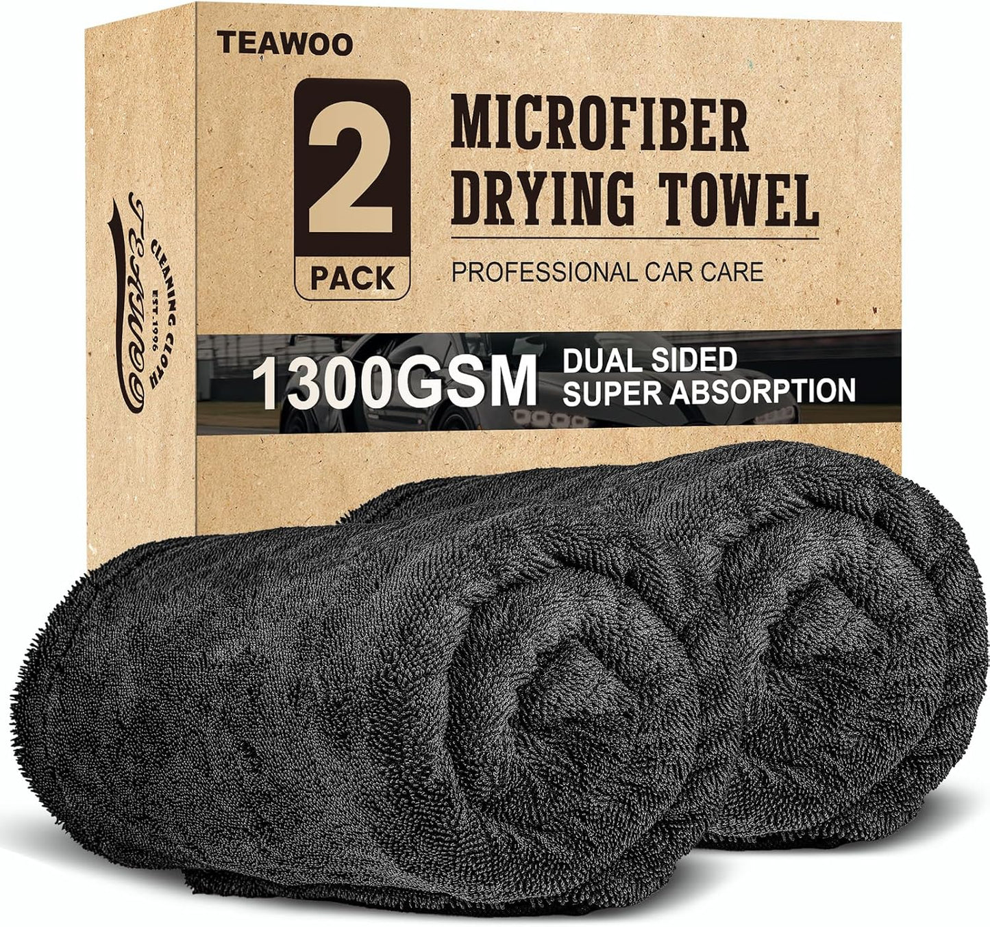 2 Pack Double-Sided Car Care Extra-Large, Ultra-Absorbant Microfiber Drying Towel for Cars and Trucks, Super Absorbent Car Drying Towel, 1300GSM, 35" x 24"