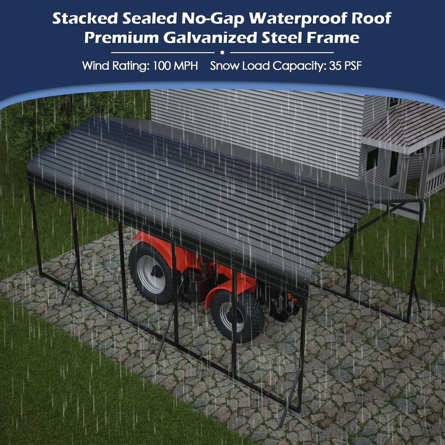 Xilingol Metal Carport, Heavy Duty Carport Canopy with Galvanized Steel Frame and Roof, Outdoor Storage Shed, Car Tent Garage Shelter for Pickup, Truck, Boat and Tractor (12x25 FT Black)