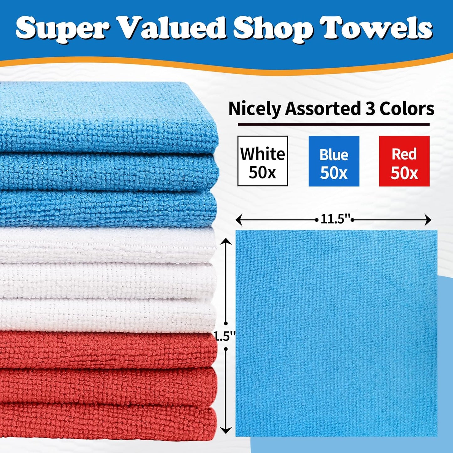 FIXSMITH Shop Towels, Pack of 150, Microfiber Cleaning Cloth Bulk, Microfiber Towels for Cars, Lint Free, Scratch-Free Cleaning Rags for Housekeeping, 11.5 x 11.5 inch