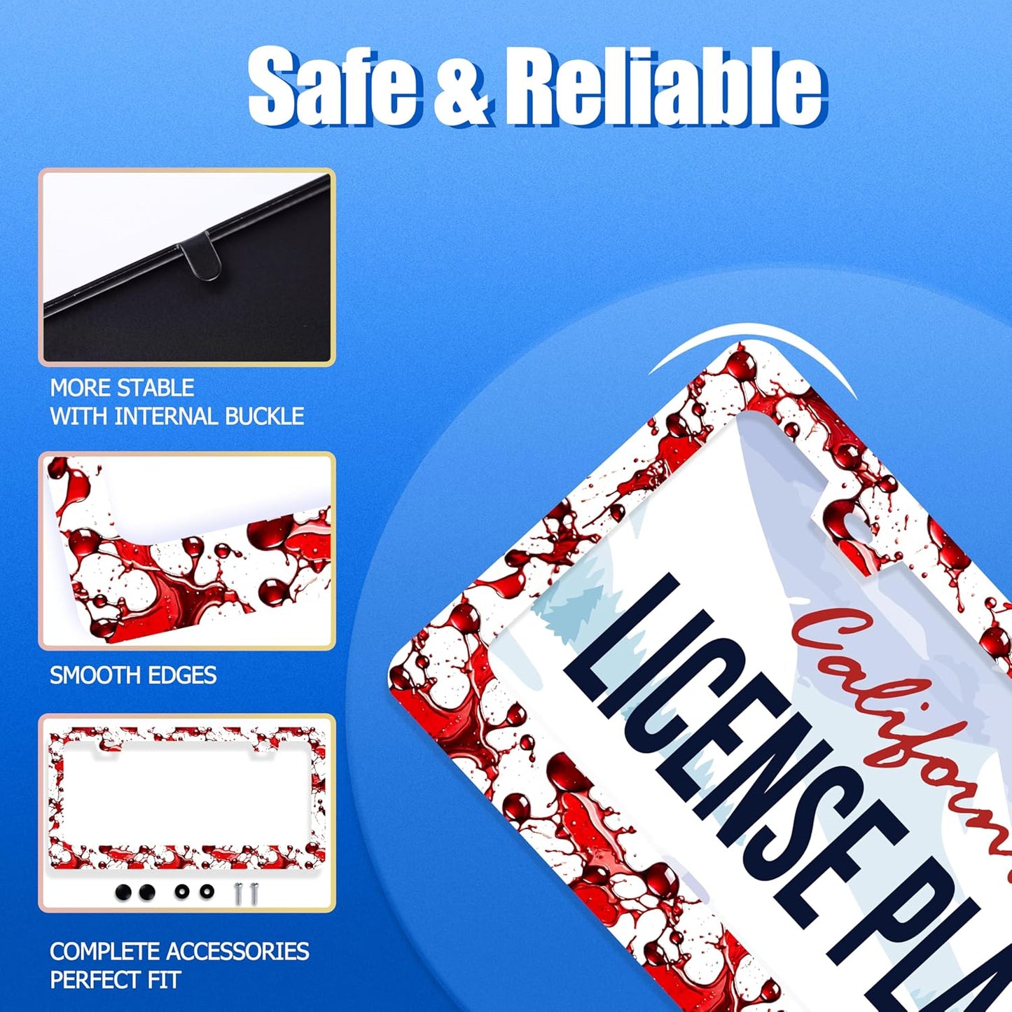 Scarry Blood Splattered License Plate Frame Halloween License Plate Stainless Steel Funny License Plate Holder Men Women Car Accessories Decoration With Screws Fits Standard Vehicles Size 12.3" x 6.3"
