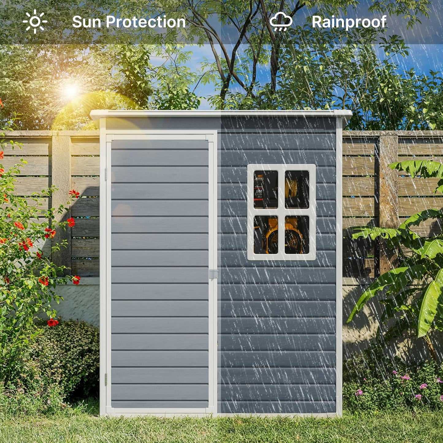 Gizoon 5x3 FT Outdoor Storage Shed with Lockable Door, Resin Weatherproof Plastic Garden Shed with Floor & Ventilation, Backyard Shed for Patio, Lawn Tools, Bike, and Toys
